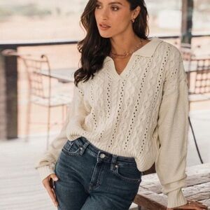 Cupshe Cream V-Neck Sweater for Women